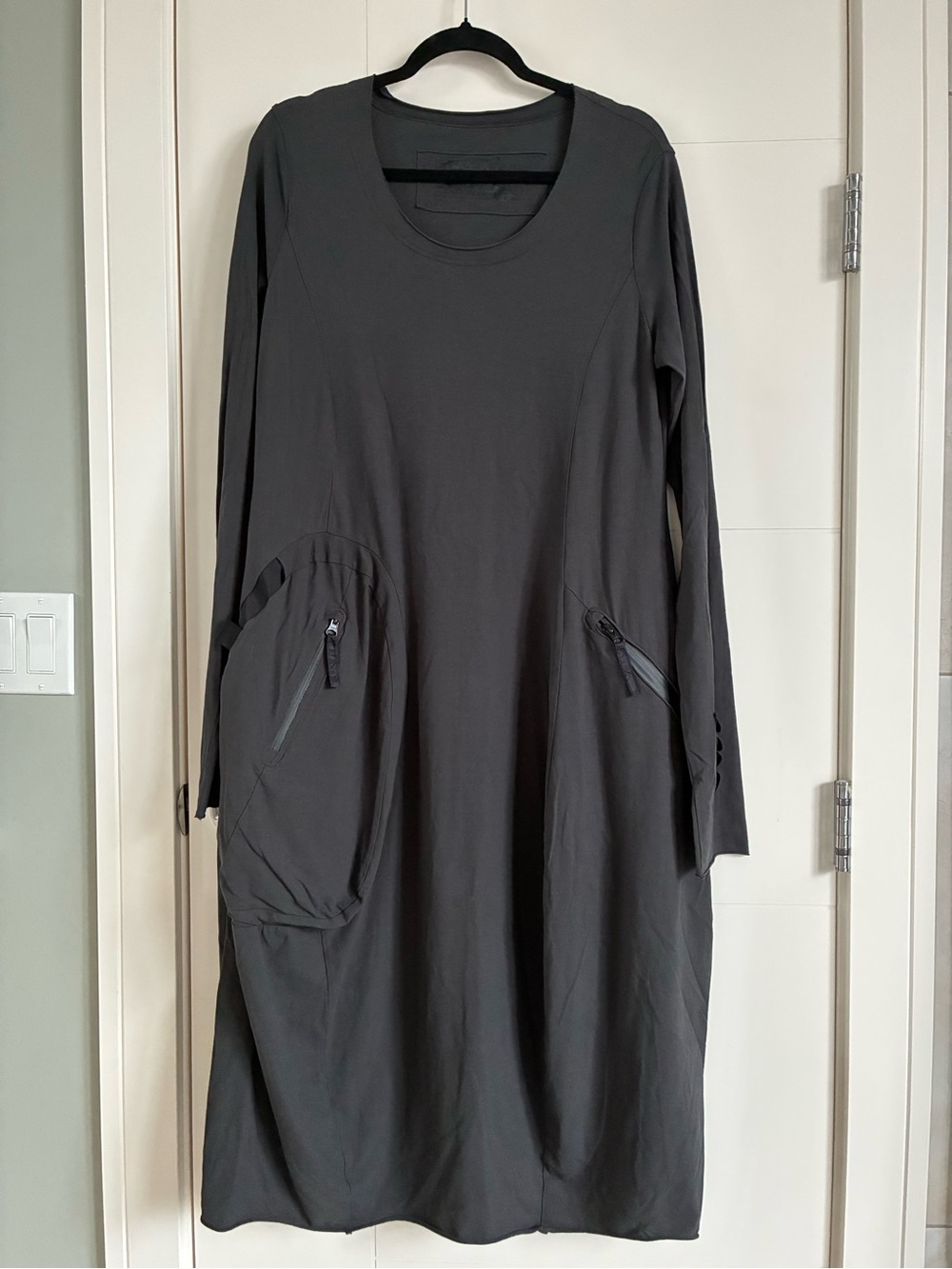 Rundholz Long Sleeve Zip-Pocket Dress in Dark Taupe